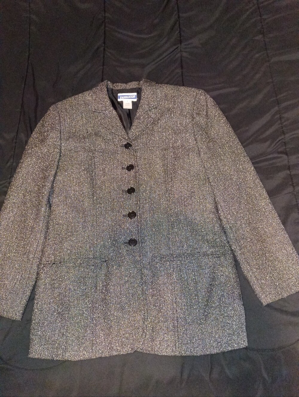 Pendleton Women's Sz 6 Petite Metallic Tweed Blazer in Silver and Black.